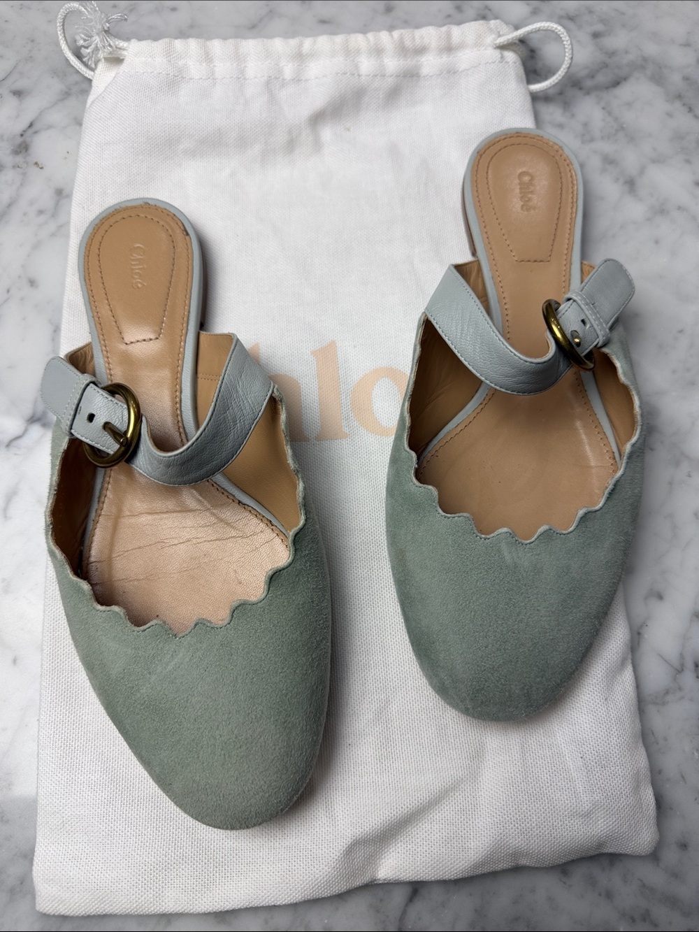 Chloe suede and leather mules blue Size 7